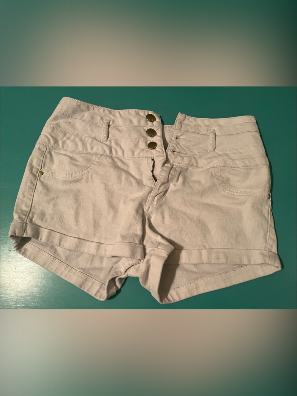 refuge Cream High-Waist Button Front Shorts
